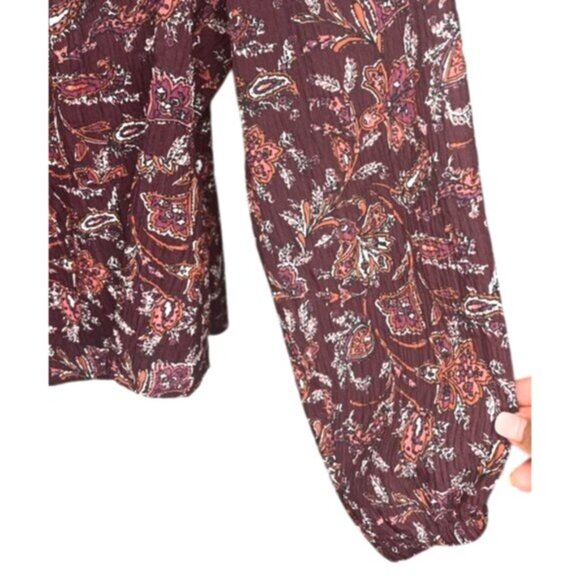 Loft Floral Square Neck Peplum Long Sleeve Blouse Size Large - Picture 5 of 12